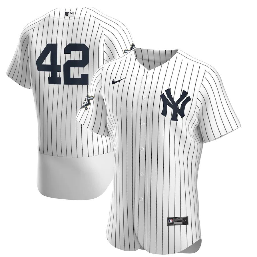 Mens New York Yankees 42 Nike White Navy Home Jackie Robinson Day Authentic MLB Jerseys
